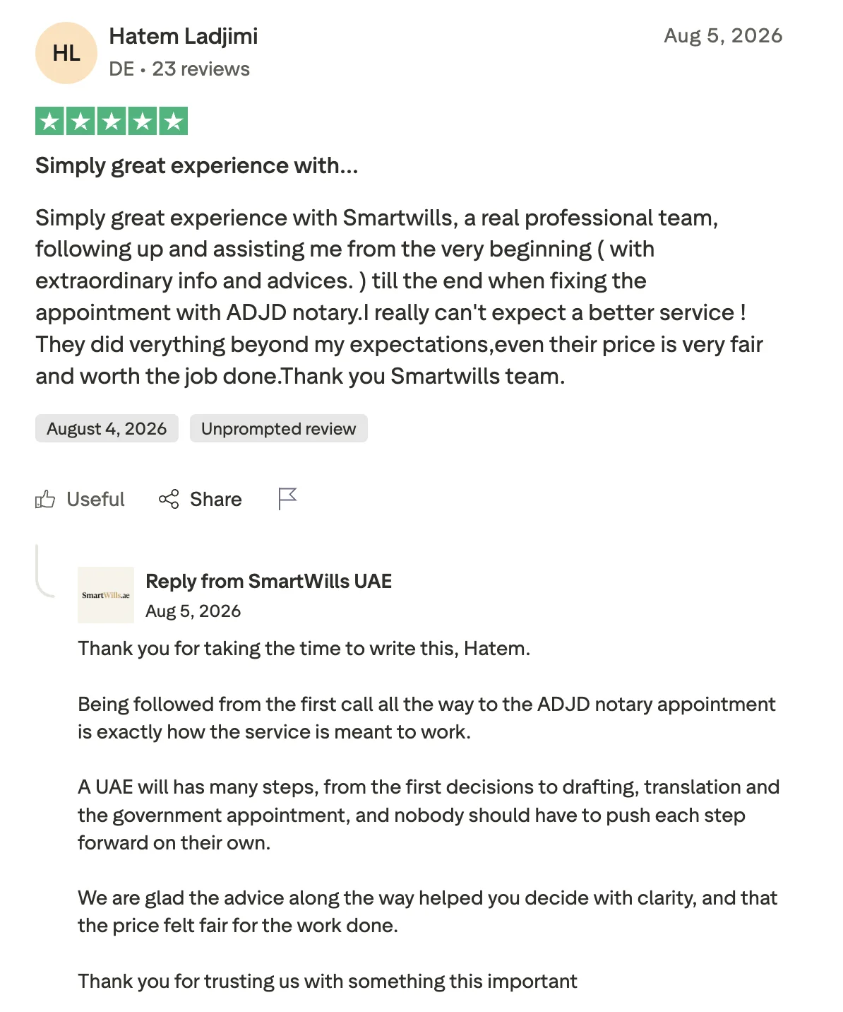 Trustpilot review from Hatem Ladjimi