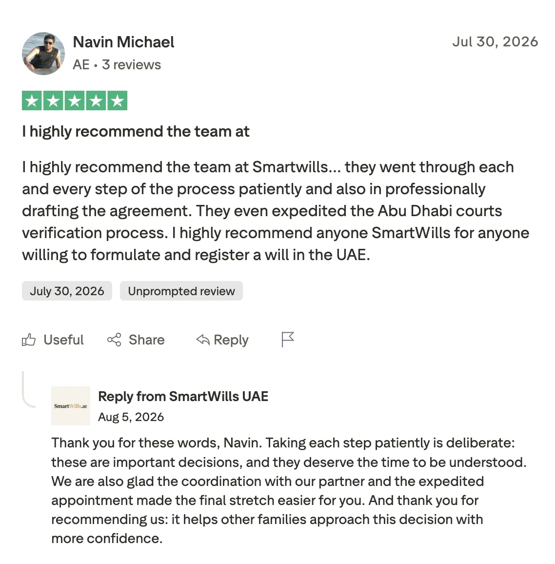 Trustpilot review from Navin Michael