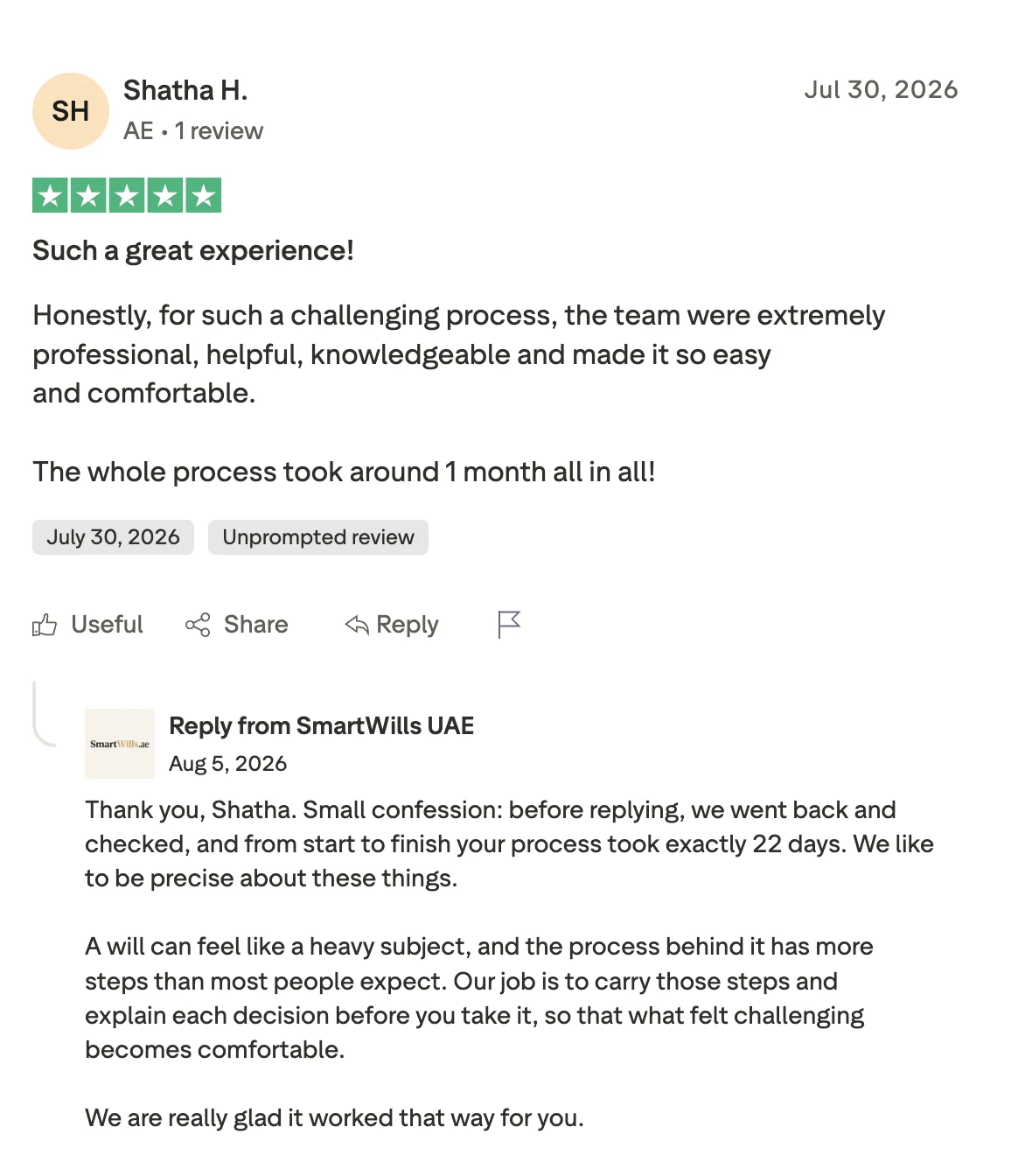 Trustpilot review from Shatha H